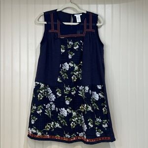 Esley Blue Floral Print Embroidered Dress NWT
